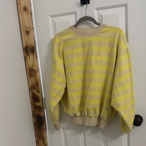 Urban Outfitters Yellow and Cream Striped Crewneck Sweater
